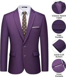 Men's 2 Piece Suits Two Button Pants Set Party,Wedding And BusinessChristmas CNPN - 紫色 - 查看 11