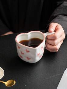 1 件流行手绘心形马克杯，创意心形手柄陶瓷杯，可爱拿铁咖啡杯适合家庭、牛奶、早餐、聚会、下午茶、浪漫情侣、独特女孩杯 - 彩色 - 查看 11