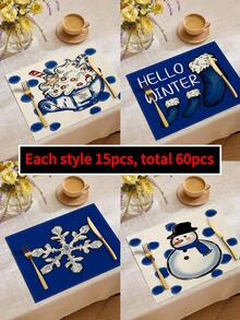 4 buc/6 buc/60 buc Covorașe decorative de Crăciun, Covorașe din in cu fulgi de zăpadă și oameni de zăpadă, Covorașe rezistente la murdărie, Potrivite pentru casă, sufragerie și restaurant, Decor de masă, Articole pentru casă