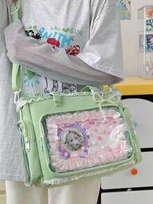1个可爱日系女孩单肩包，饰有珍珠蝴蝶结和蕾丝边，优雅可爱，透明装饰，适合角色扮演、动漫展、日常使用，可拆卸可调节肩带，大容量手提包，适合学生，可爱时尚的女士手提包、钱包、痛包，适合购物、聚会、旅行、上学等场合。 - 綠色 - 查看 11