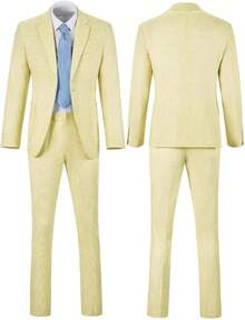 Blue Seersucker 2 Piece Casual Summer Beach Men's Suit Set With Stripes Weddings HXX0 - Màu vàng - Xem 10