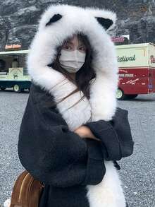 1pc Soft Plush Cat Ear Hat With Integrated Scarf, Unisex Winter Warm Fashion, Lightweight Knitted, Snap Closure, Suitable For Singles Party, Fuzzy Fox Hat, Autumn/Winter Bomber Hat With Scarf, Cute Bear Hat For Cycling