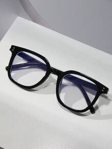 1 pieza/2 piezas/3 piezas Gafas de moda para mujer sin receta, con marco cuadrado clásico, remaches, versátil, minimalista, cómodas, transparentes, adecuadas para uso diario, computadora, lectura, teléfono móvil, juegos - Negro - Ver 15