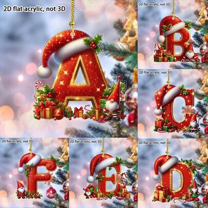 1pc 2D Flat Acrylic Christmas-Themed Decorative Hanging Ornaments, Christmas 26 English Letter Decorative Hanging Ornaments, Christmas Keychains, Schoolbags And Christmas Tree Decorative Hanging Ornaments, Christmas Car Hanging Ornaments - No Electricity Required - Are Perfect Gifts For Christmas, Thanksgiving, New Year, Birthday And St. Patrick's Day Home Decor Christmas Decorations Room Decor