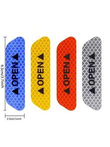 4pcs Reflective Car Door Warning Stickers, Anti-Collision Decals With Open Sign, Night Reflective High Temperature Decorative Stickers