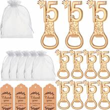 Set da 24 pezzi, include 15 apribottiglie, adatto come regalo per il 15° compleanno, bomboniera per festa di compleanno, regalo di anniversario, ricordo di matrimonio e regalo per gli ospiti, regalo di San Valentino, forniture per cucina e bar, bomboniera. - Dorato - Visualizzare 7
