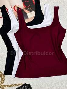 Kit Of 3 Women's Summer Tank Tops In Premium Suplex, Double Lining, Basic, Plain - Black Wine and White - View 1