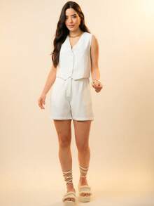 Bruna Vest And Shorts Set In Tailored Fabric - Launch 2025 - trắng - Xem 2