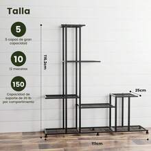 Soporte para plantas de metal,soporte multifuncional de metal para plantas de 5 niveles, interior/exterior patio jardín balcón terraza estante para flores, marco decorativo de acero negro - Negro - Ver 2