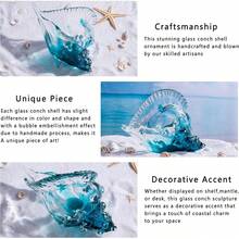 Hand Blown Glass Conch Shell Figurine, 8" Large Blue Glass Art Seashell Decor Sculpture And Statue, Ocean Themed Gifts For Women  Kitchen Accessories - 1 - 查看 3