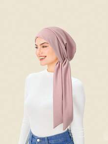 قبعة توربان مسبقة الربط بلون أحادي مع ذيل طويل وشريط ، قبعة كيميائية خفيفة الوزن مرنة للنساء ، مناسبة للأنشطة الخارجية