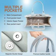 Canvas Tote Bag For Women With Pockets Crossbody Bag Tote Shoulder Handbags Casual Work Bags Everything Tote Bag - 灰色 - 查看 4