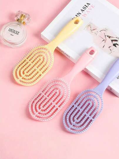 1pc.Macaroon Ribs, Comb With Hole, Back Comb, Back Comb, Massage Comb, Curly Hair Comb, Fluffy Styling Comb