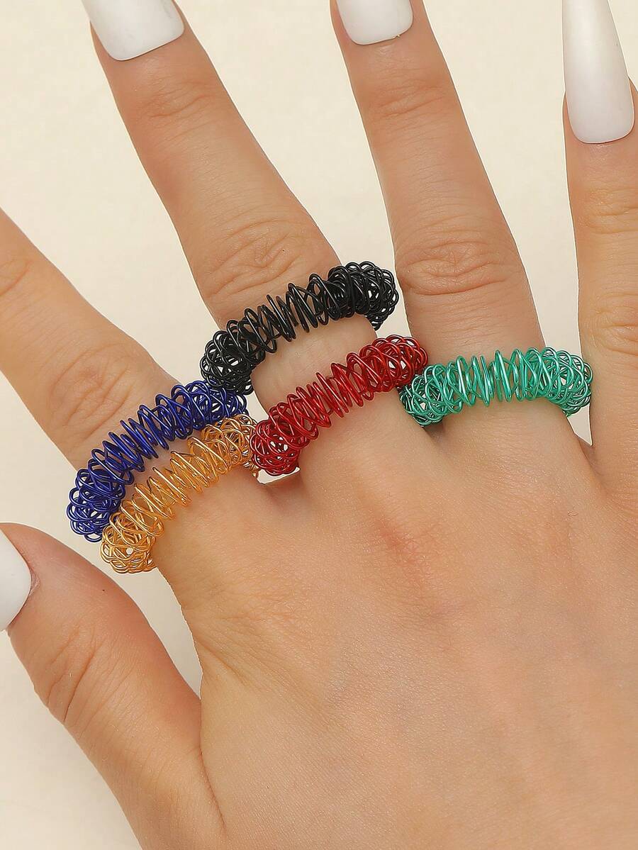 5/10Pcs Sensory Rings, Stress Relief Fidget Sensory, Elastic Fidget Rings, Fidget Ring For Anxiety, Stress Relief Rings, Massager For Fidget ADHD Autism, Silent Stress Reducer Ring - Black - View 1