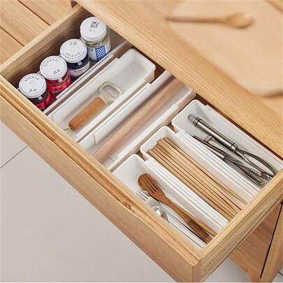 4piece, Extendable Utensil Storage Box, Drawer Organizer Set, Expandable Drawer Tray, Drawer Storage Box Suitable For Bedroom, Bathroom, Kitchen, Office, Used To Organize Kitchenware, Tableware And Table Decorations In Cabinets Or Drawers Daily Decoration Holiday Decoration Room Decoration Home Decoration Daily Decoration Bedroom Decoration.