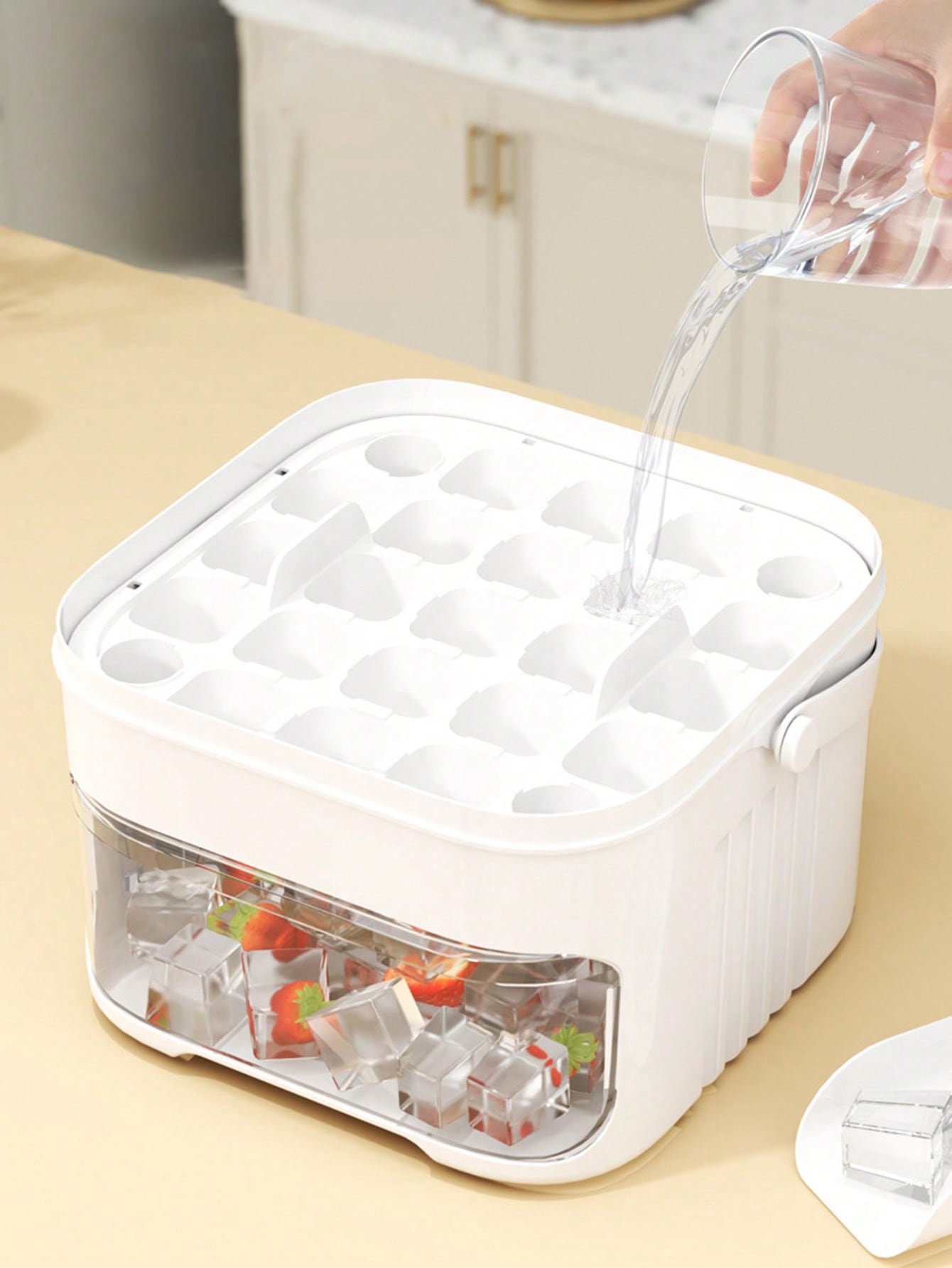 قالب صنع مكعبات الثلج بضغطة واحدة، قالب تخزين كتل...