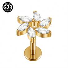 1 件钛心形氧化锆唇环内螺纹 CZ 花形唇钉耳屏耳软骨扁平穿孔鼻环饰品 - 鈦原色 - 查看 15