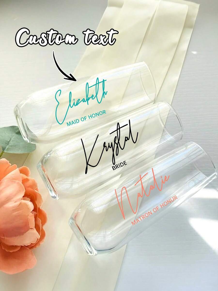 1/6/12片装定制伴娘玻璃杯贴纸，个性化玻璃贴纸，适用于新娘派对玻璃杯、伴娘、香槟杯、香槟杯，个性化礼物，女士发饰 - 彩色 - 查看 1