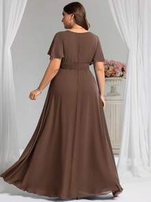 EVERPRETTY Elegant Brown Chiffon Long Bridesmaid Dress, Suitable For Weddings, Spring Weddings, Valentine's Day And Other Occasions, Mother Of The Bride Party - Brown - View 3