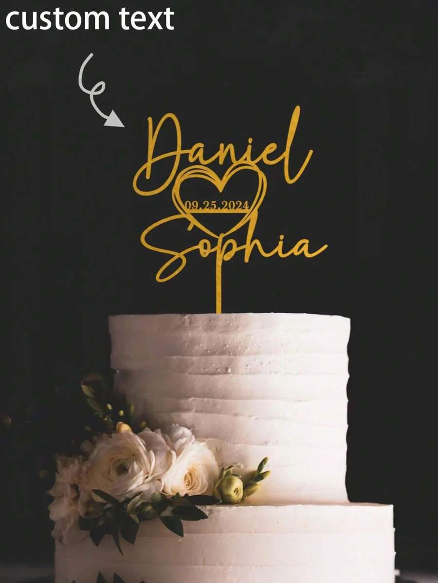 1个亚克力蛋糕装饰插牌，可定制蛋糕插片，精致装饰，复古定制，个性化设计，适用于婚礼、生日、永恒之爱等场合。 - 彩色 - 查看 1