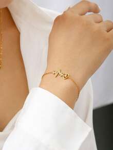 TONSI Bộ dây chuyền mặt dây chuyền hình điện tâm đồ bằng thép không gỉ mạ vàng 18K, thiết kế tối giản độc đáo, thời trang, thích hợp cho các cặp đôi, dịp lễ, đeo hàng ngày, hẹn hò, đi làm, dự tiệc, món quà tuyệt vời nhất dành cho bạn trai/bạn gái. - Vàng - Xem 4
