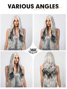 26 Inch Silver White Mix Black Wig Long Wavy Synthetic Wigs Multicolor Cosplay Halloween Fake Hair For Women Heat Resistant,Natural Sexy Simple Casual Sports Preppy Cosplay Heat Resistant Fake Hair Or Holiday Party Everyday Wear,Halloween Christmas Gifts, Gifts For Girlfriends,Gifts For Girlfriends - Piano Color - View 9