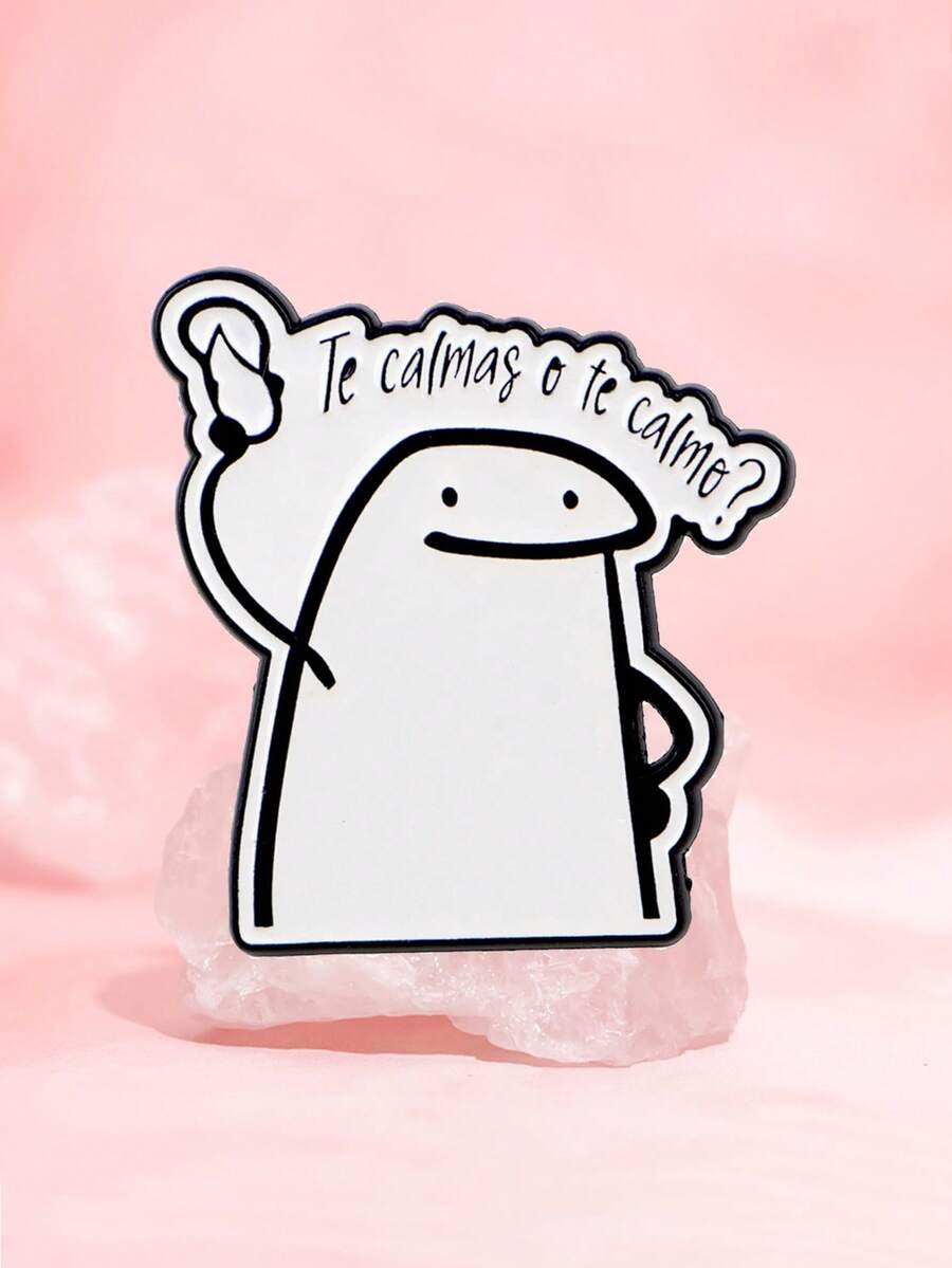 1pc Funny Spanish Proverb Enamel Brooch, Sad Figure Brooch, Pine Tree Pattern Lapel Pin, Badge, Clothing Accessory, Fashion Jewelry, Friend Gift - Black and White - View 1