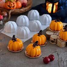 万圣节南瓜硅胶慕斯蛋糕模具，3D烘焙甜点模具，适用于巧克力、布丁、果冻、芝士蛋糕、糕点（6腔）