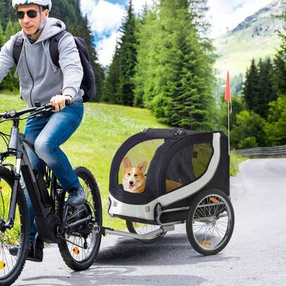  PawHut Pet Stroller Dog Jogger Folding Bike Cargo Trailer Carrier Bicycle Black