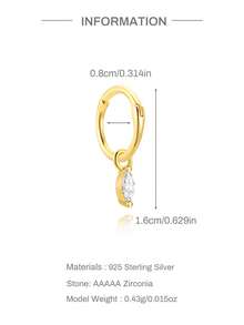 EleRunis 1 pieza Pendientes de aro de plata de ley 925 con forma de marquesa, ligeros y pequeños para perforación de nariz, helix, septo nasal, cartílago y trago, adecuados para uso diario de mujeres