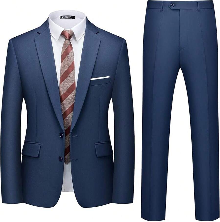 Men's 2 Piece Suits Two Button Pants Set Party,Wedding And BusinessChristmas CNPN - 海軍 - 查看 1