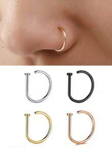 VJS 1个/3个/5个装 女士/女孩假鼻环，金色不锈钢D形，简约美式风格，可定制字母，嘻哈街头风格，无需穿孔饰品 - 彩色 - 查看 2