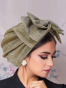 1件时尚新款手工闪亮蝴蝶结头巾帽，穆斯林头巾帽，睡眠帽 - 彩色 - 查看 13