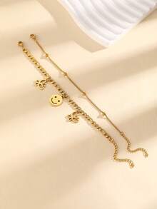 3pcs/Set European And American Hip-Hop Exaggerated Personalized Niche Stainless Steel Circle Pendant, Lobster Clasp Chain Bracelet For Men And Women