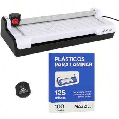 Kit Plastificadora Refiladora 3x1 A4 Laminadora + 100 Plástico Para Plastificar Alto Brilho KP08