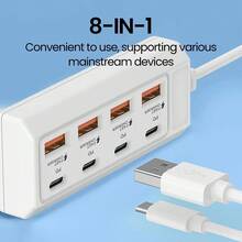25W Fast Charging Wall Charger Station 8-Port USB Hub (4USB-A + 4 Type-C PD Ports) - Simultaneous Charging ForTablets/Laptop/Smart Devices - 2023 Upgraded Multi-Interface Charger With Smart Charging Tech