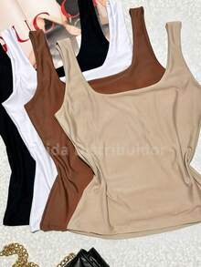 Kit Of 3 Women's Summer Tank Tops In Premium Suplex, Double Lining, Basic, Plain - Black Beige Wine - View 3