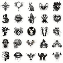 50pcs Gothic Punk Style Waterproof Stickers In Black & White - Durable, Reusable Vinyl Decals With Intricate Skulls, Roses, Cats & More For Laptops, Helmets, Mugs & DIY Projects, Skull Stickers For Vehicles Waterproof