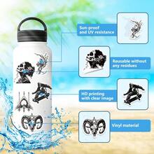 50pcs Gothic Punk Style Waterproof Stickers In Black & White - Durable, Reusable Vinyl Decals With Intricate Skulls, Roses, Cats & More For Laptops, Helmets, Mugs & DIY Projects, Skull Stickers For Vehicles Waterproof