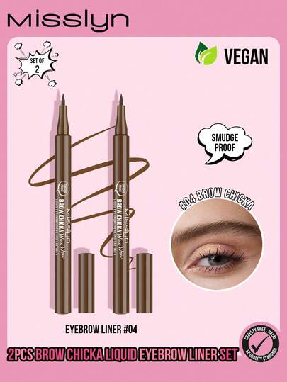  MISSLYN-2Pcs Brow Chicka Wow Wow Liquid Eyebrow Set, Liquid Eyebrow Pen Available In 3 Colors For Natural-Looking,Easy To Apply, Long Lasting, Waterproof, Smudge Proof, Y2K Makeup Party Beach Travel Holiday Camping Outdoors Present Rose Fashion Girl New Year Cosmetic Cosplay Best Trip Festivals Color Fancy Campus School Charm Vibe Cny Chinese New Year, Valentine's Day Gifts,Vegan,Cruelty Free