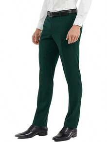 Men's Cozy Expandable Waist Dress Pants| Stretch Weave Work-To-Weekend Pants - Darkgreen - View 2