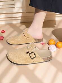 Sandalias de mujer 2025, zapatos planos de mujer sin cordones, nuevas zapatillas de mujer con hebilla cuadrada a juego, botas, mocasines lisos versátiles sin cordones - Caqui - Ver 10