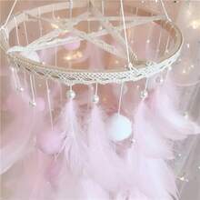 1 Dreamy Wind Chime Ornament With Feathers And Beads, Shiny White And Light Pink Embellishments, Bedroom Decoration, Wall Decoration, And Wedding Return Gifts, 2D Flat, Valentine's Day And Home Accessories, Bohemian Style