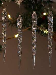 全新 12 件透明亚克力冰柱圣诞树装饰品 - 人造冰柱装饰品，透明亚克力装饰品 - 适合节日派对、冬季家居装饰和节日庆典、树装饰