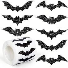 Halloween Bats Stickers Roll Laser Black Bats Shape Waterproof Decals 5 Designs Sparkly Self-Adhesive Stickers For Halloween Party Envelope Scrapbook Decor, 500Pcs - Black Bat Sticker - View 1
