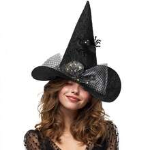 1pc Witch Hats With Lights Halloween Adult And Teens Women's Large Witches Hat Costume Accessories For Party Cosplay Sorcerer Cap For Festival Party Masquerade For Halloween Party Decorations, Witch Hat For Women - 黑色(蜘蛛) - 查看 2