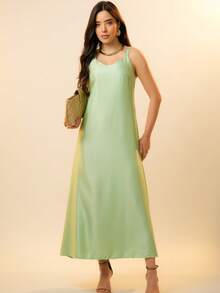 Italian Style Boat Neck Sleeveless Fitted Dress For Women - Green - View 2
