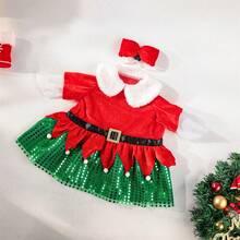 Porch Goose Christmas Outfits Fur Trim Mesh Dress And Bow Headband 2 Pcs Set Lawn Goose Clothes - 彩色 - 查看 6