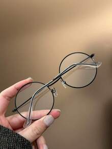 1 pieza Gafas decorativas redondas de metal vintage con lentes transparentes, adecuadas para niños y niñas, previenen la fatiga visual, para uso en computadora, TV, juegos y teléfonos inteligentes, gafas de moda