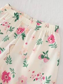 女婴淡桃色兔子和花卉印花领开衫和裤子两件套休闲家居服 - 彩色 - 查看 5